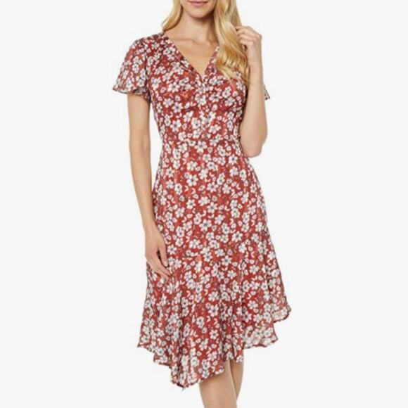 Sam Edelman Flutter Sleeve Amber Floral Asymmetrical Hem Dress Size 6 Party Boho - Picture 2 of 16